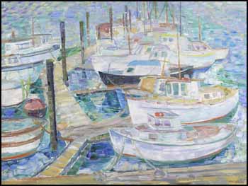 Boats at a Wharf, No. 3 by Irene Hoffar Reid sold for $1,872