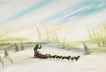Dog Sled Team Caught in a Snowstorm by Carl Ray sold for $3,438