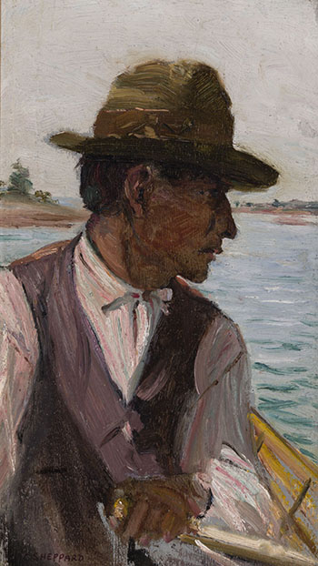 Portrait of a Man in a Rowboat (Possible Portrait of Tom Thomson) by Peter Clapham Sheppard sold for $16,250