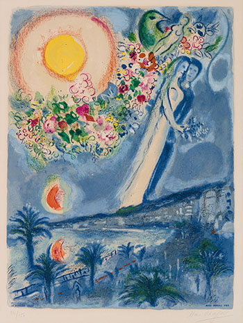 Fiancés dans le ciel de Nice by After Marc Chagall sold for $31,250