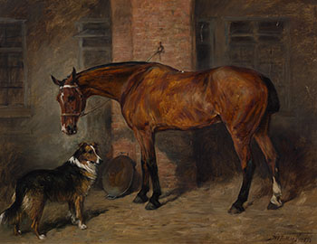 Her Grace's Hunter and Collie in a Stable by John Emms sold for $8,750