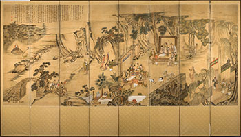 A Large Korean Eight-Panel Painted Silk Figural Screen, Joseon Dynasty, 19th Century by  Korean Art sold for $61,250