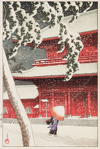 Twenty Views of Tokyo: Zojo-Ji Temple in Shiba (Tokyo Nijukkei: Shiba Zojoji) by Kawase Hasui sold for $2,000
