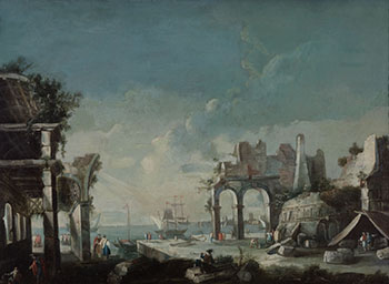 Landscape with Harbour View by Follower of Luca Carlevarijs sold for $3,750