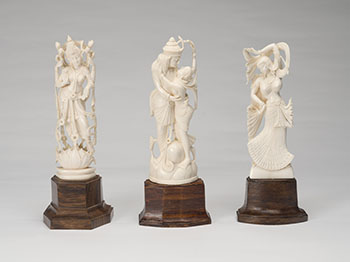 Three Indian Carved Ivory Deities, Mid 20th Century by Indian Art sold for $625