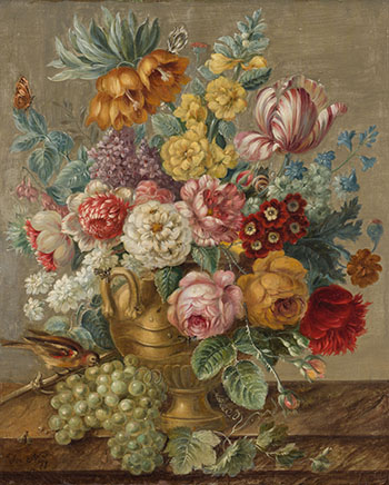 Still Life with Flowers on a Marble Ledge by Joseph Nigg sold for $13,750