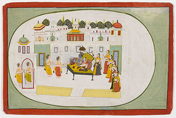 A Large Rajasthan Painted Miniature of Krishna and Consort Receiving Royal Guests, 18th/19th Century by Indian Art sold for $2,500