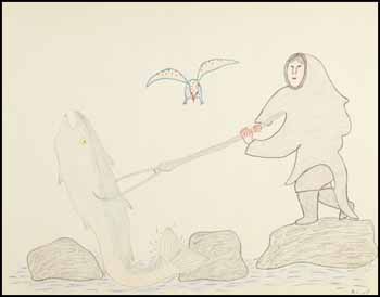 Woman Spearing Fish by Pitaloosie Saila vendu pour $468