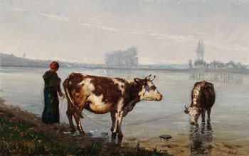 Cattle Watering by Adolphe Vogt sold for $1,250