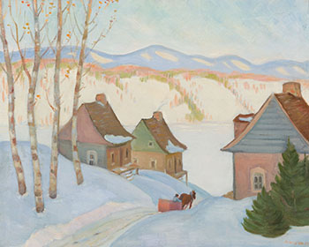 Untitled (Snow Scene with Houses and a Horse-Drawn Cart) by Joseph Jean Albert Palardy vendu pour $1,250
