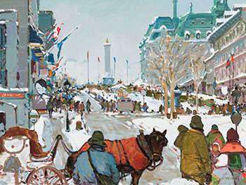Montréal, visite Place Jacques Cartier by Serge Brunoni sold for $3,750
