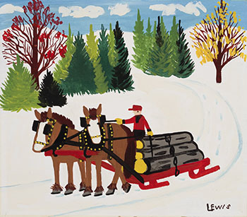 Horses Hauling Logs in Winter by Maud Lewis sold for $46,250
