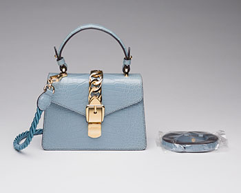 A LIMITED EDITION CLOUDY BLUE CROCODILE MINI GUCCI SYLVIE WITH GOLD HARDWARE by  GUCCI sold for $5,000