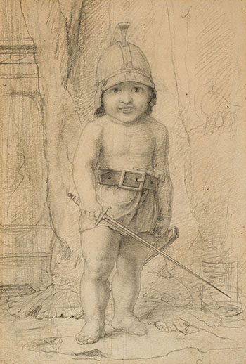 Étude pour Enfant casqué gardant un trésor by Ozias Leduc sold for $1,375