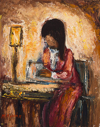Untitled (Girl Reading) (#00241) by M Aluria sold for $250