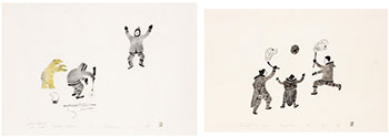 Two works: Waiting Hopefully (00416), Ball Game (00430) by 	Malaya Akulukjuk sold for $750