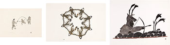 Three works: Skipping (00434), Dance (00598), Disguised Archer (00612) by Various Inuit Artists sold for $500