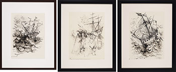 Three Works: The Good Ship Wivenhoe / Groseillers and Captain Gillam and the Nonsuch / Ye Nonsuch (0562, 0605, 0627) by Ronald Searle sold for $13,750