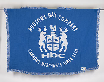 HBC Blanket, coat of arms, blue and white by Hudson's Bay Company  sold for $7,500