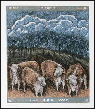 Cows Near Night (00026/2013-T490) by Helen Mackie sold for $250