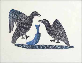 Seagulls Trying to Catch a Fish #21 (02907/2013-1686) by Leah Qumaluk sold for $344