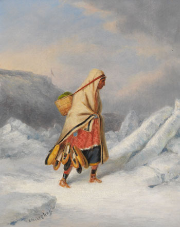 Indian Squaw Moccasin Seller Crossing the St. Lawrence River at Quebec par Cornelius David Krieghoff