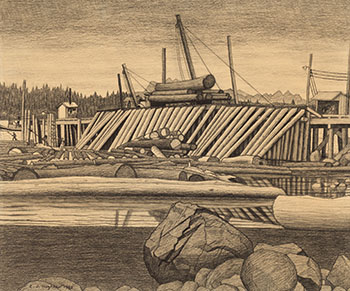 Unloading Logs, Comox Harbour by Edward John (E.J.) Hughes