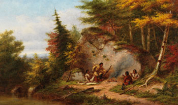 Huron Hunters at Big Rock by Cornelius David Krieghoff