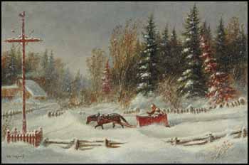 Winter Blizzard - Horse and Sleigh par Cornelius David Krieghoff