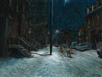 Long Ago, Winter Night, Rue St. Dominique, Montreal by John Geoffrey Caruthers Little