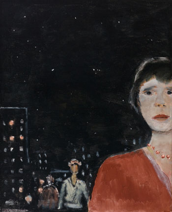 Femme au collier et personnage dans la nuit par Jean Paul Lemieux