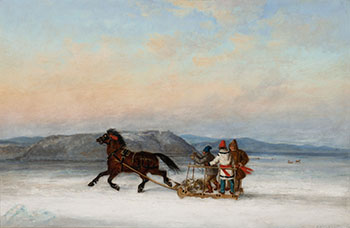 Three Habitants Sledding on the St. Lawrence at Quebec by Cornelius David Krieghoff