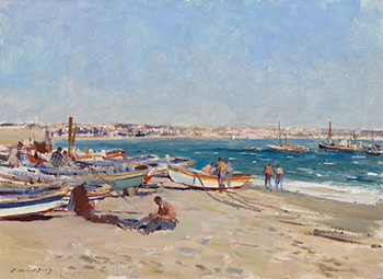 Fishing Boats on the Beach, Cascais par Edward Seago