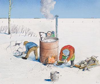 Making Laundry Water in Saskatchewan, Winter by William Kurelek