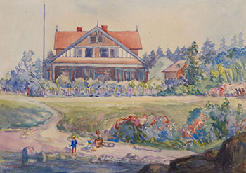 House in Victoria, a Mother and Children by the Shore by Emily Carr