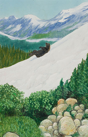 Grizzly Sliding Down Glacier by William Kurelek