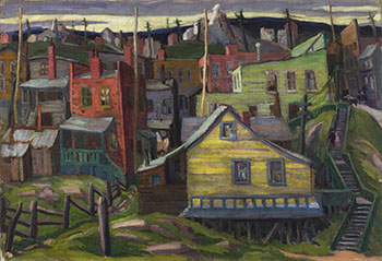 Miners’ Shacks, Cobalt / Mulleins (verso) by Muriel Yvonne McKague Housser