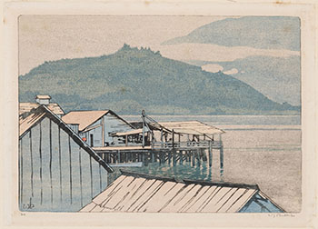 The Waterfront, Alert Bay, British Columbia by Walter Joseph (W.J.) Phillips