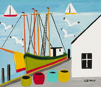 Boats at Wharf par Maud Lewis