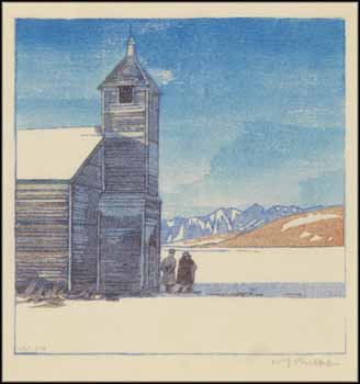 Church at Morley, Alberta par Walter Joseph (W.J.) Phillips