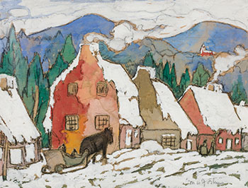 Paysage d'hiver (maisons et traineau) by Marc-Aurèle Fortin