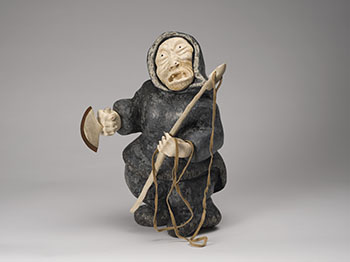 Old Woman with Harpoon and Ulu by Joseph Shuqslak