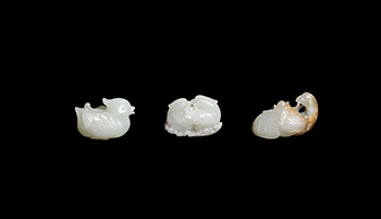 Three Chinese Jade Carved Mandarin Duck Groups, 19th/20th Century by  Chinese Art