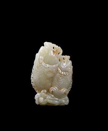 A Large Chinese Mottled Celadon Jade Dragon Carp, 20th Century by  Chinese Art