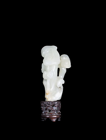 A Chinese White Jade Carved Lingzhi Fungus Group, 19th Century by  Chinese Art