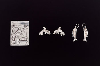 Silver Whale Pendant, Whale Stud Earrings, Salmon Hook Earrings by Freda Diesing