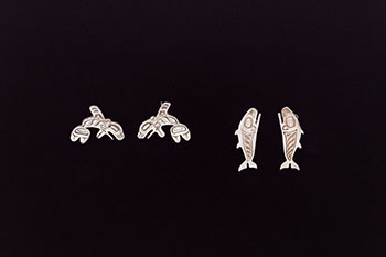 Killer Whale Stud Earrings, Salmon Stud Earrings by Freda Diesing