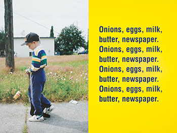 Onions, eggs, milk, butter, newspaper par Ken Lum