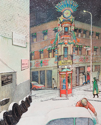 Snow Flurries in Chinatown, Montreal by William Kurelek