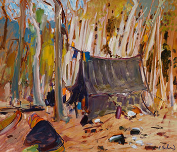 Campement de trappeurs en forêt par René Jean Richard